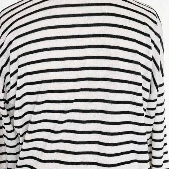 Loft Womens  Sweater Medium Cardigan Button Down Striped Beige Wool Blend Ribbed - Picture 6 of 12